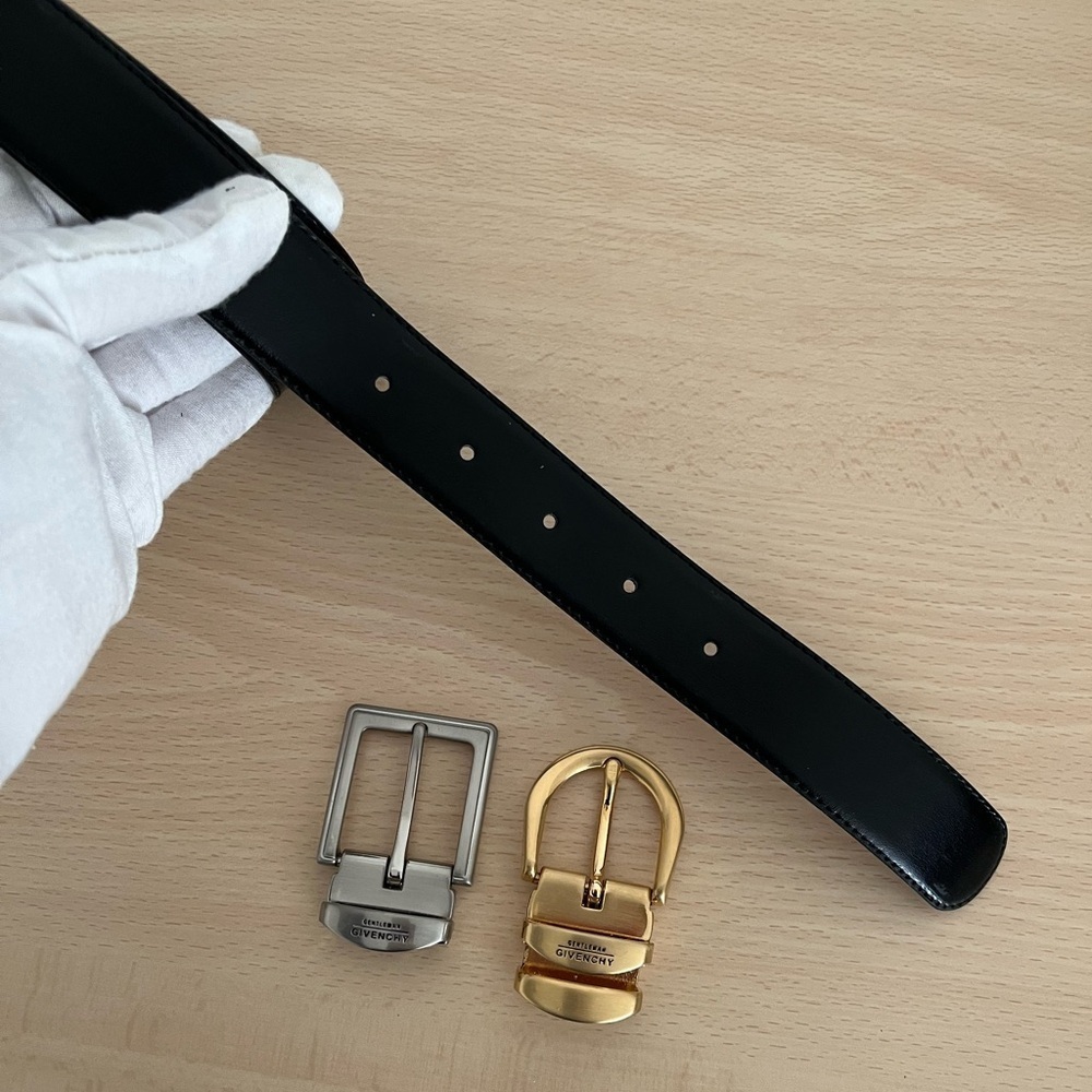 Givenchy Men’s Black Leather Belt Gift Set Two Buckles Gentleman Collection NIB - Picture 14 of 16